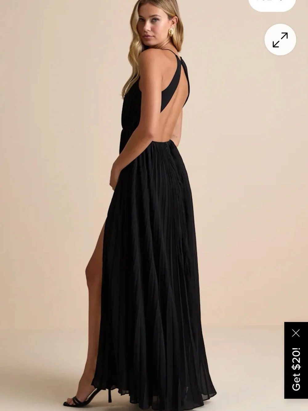 NWT Black Halter Pleated Maxi Dress with Front Slit